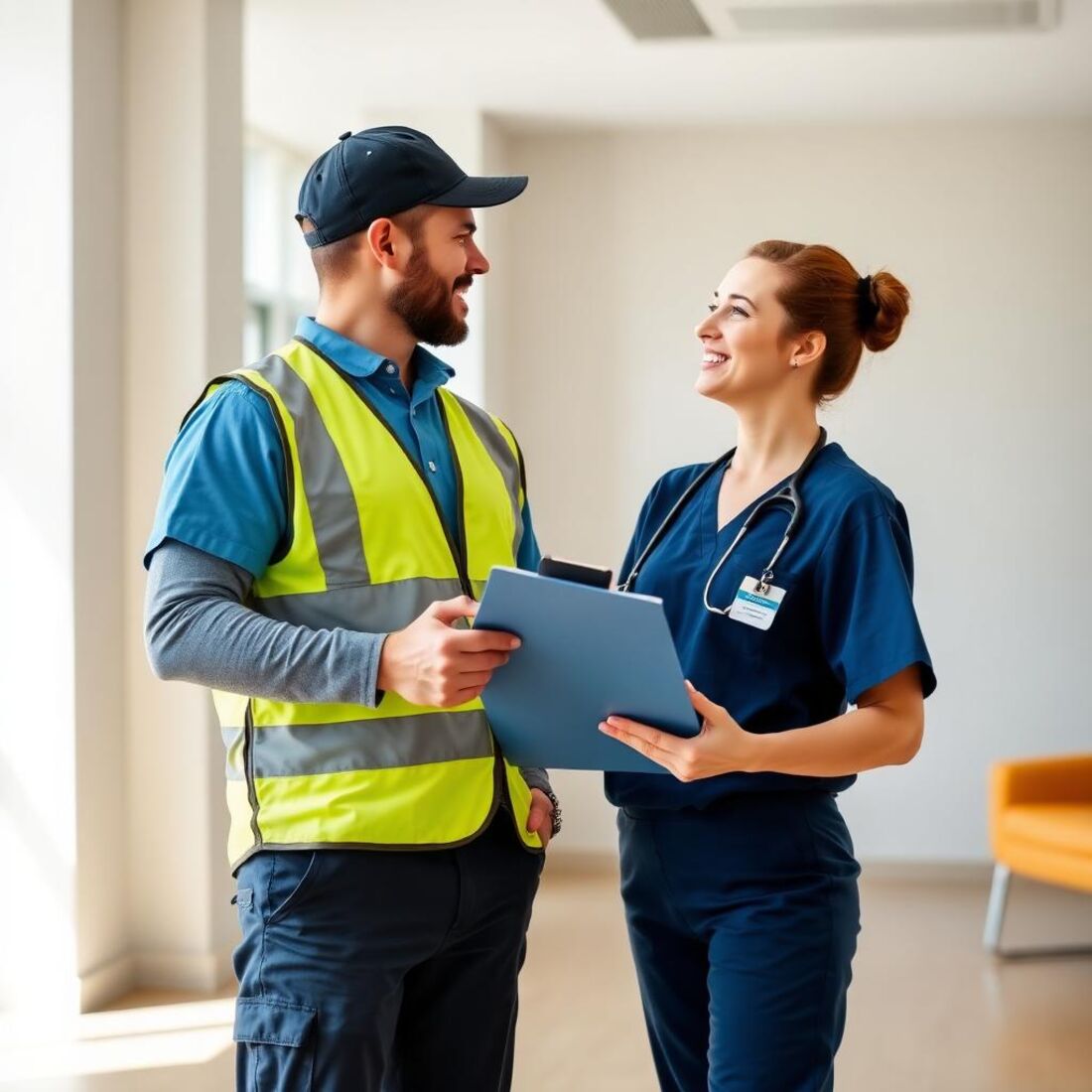 Occupational health provider consulting with a worker