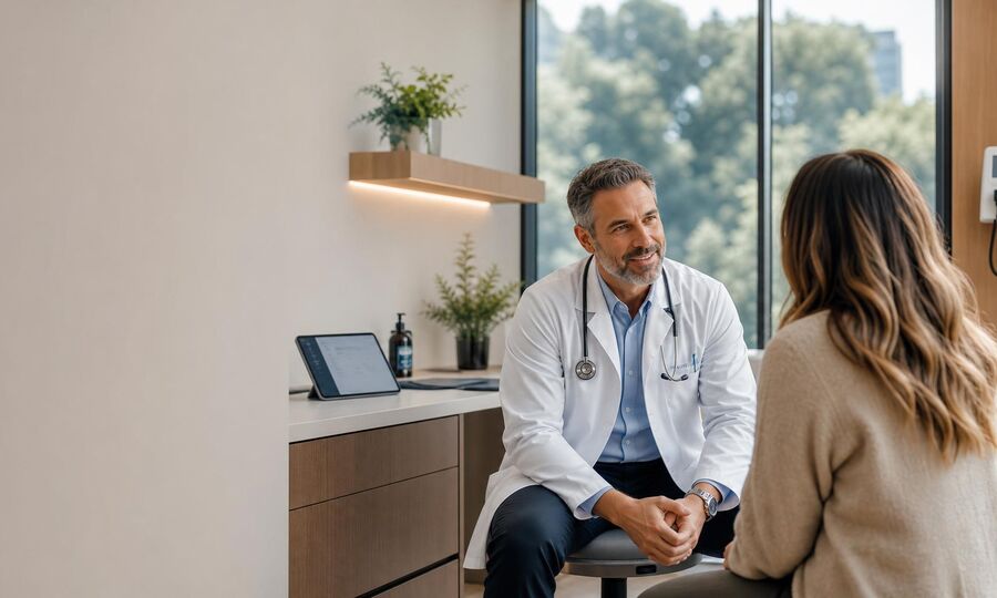 Primary care physician with a patient